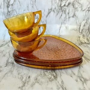 Vintage Anchor Hocking amber button and daisy snack plate with mug